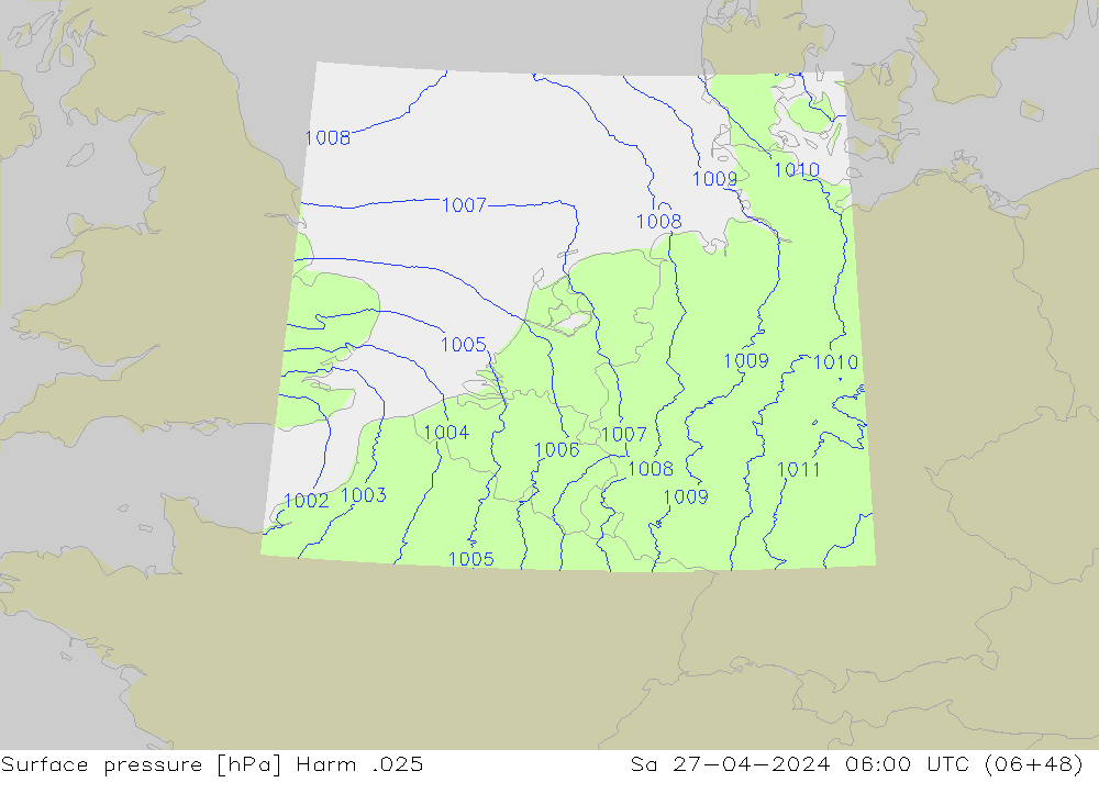 Pressione al suolo Harm .025 sab 27.04.2024 06 UTC