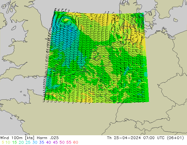 Wind 100m Harm .025 Th 25.04.2024 07 UTC