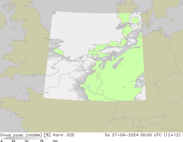 Cloud cover (middle) Harm .025 Sa 27.04.2024 00 UTC
