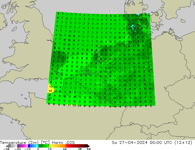 карта температуры Harm .025 сб 27.04.2024 00 UTC