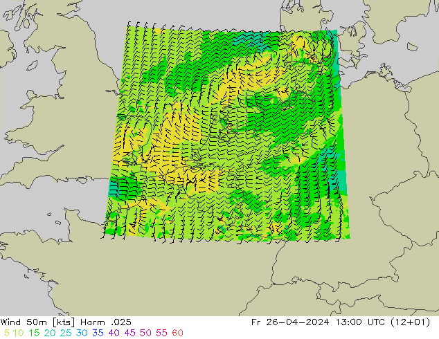 Wind 50 m Harm .025 vr 26.04.2024 13 UTC