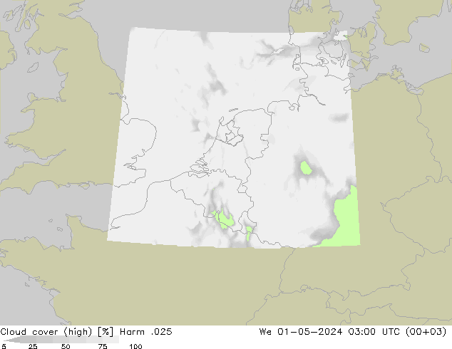 Cloud cover (high) Harm .025 We 01.05.2024 03 UTC