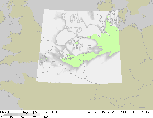 Cloud cover (high) Harm .025 We 01.05.2024 12 UTC