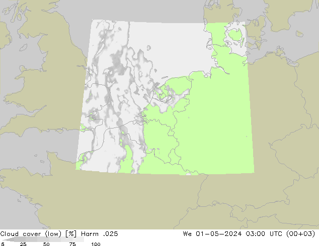 Nubes bajas Harm .025 mié 01.05.2024 03 UTC