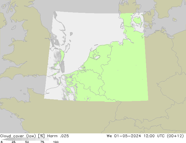 zachmurzenie (niskie) Harm .025 śro. 01.05.2024 12 UTC