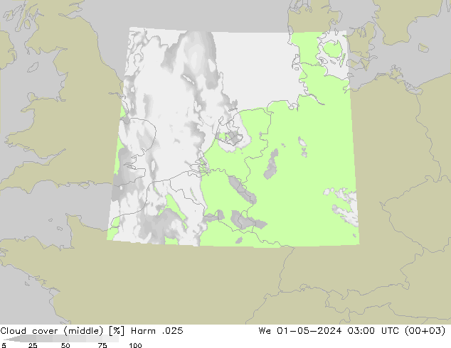 Cloud cover (middle) Harm .025 We 01.05.2024 03 UTC
