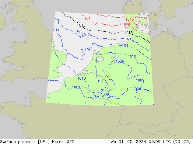 Pressione al suolo Harm .025 mer 01.05.2024 06 UTC