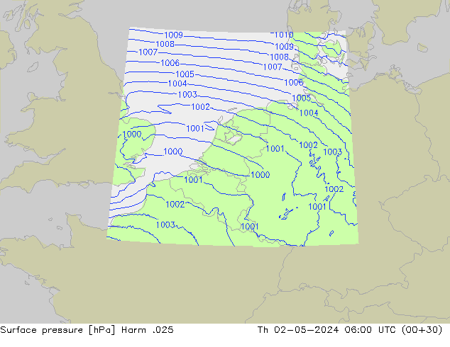 Atmosférický tlak Harm .025 Čt 02.05.2024 06 UTC