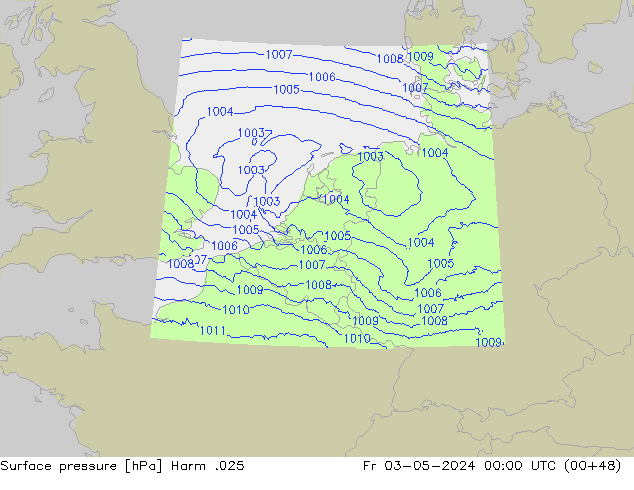 Pressione al suolo Harm .025 ven 03.05.2024 00 UTC