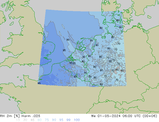 Humidité rel. 2m Harm .025 mer 01.05.2024 06 UTC