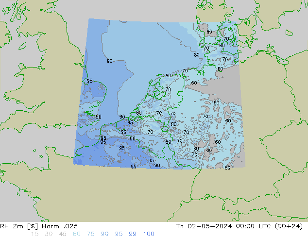 Humedad rel. 2m Harm .025 jue 02.05.2024 00 UTC