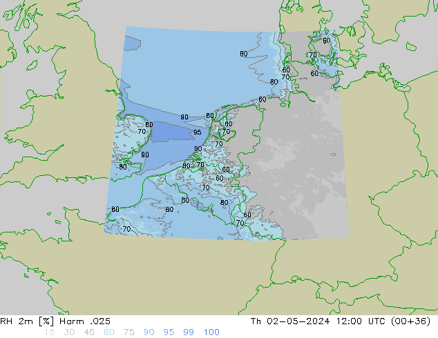 Humidité rel. 2m Harm .025 jeu 02.05.2024 12 UTC