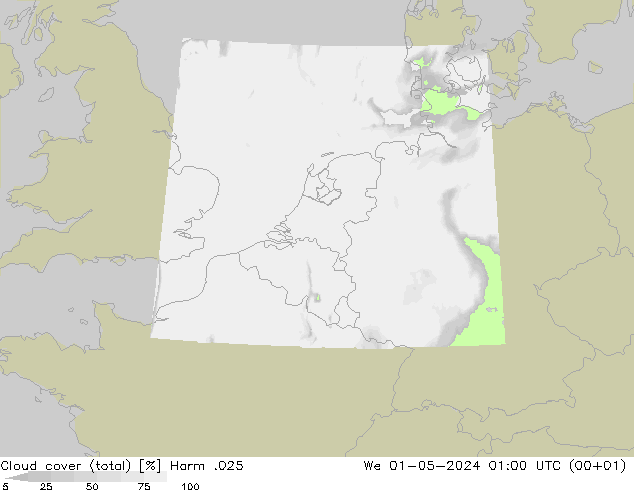 Cloud cover (total) Harm .025 We 01.05.2024 01 UTC