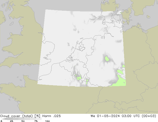 Cloud cover (total) Harm .025 We 01.05.2024 03 UTC