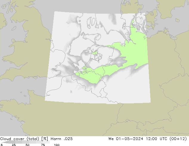 Cloud cover (total) Harm .025 We 01.05.2024 12 UTC