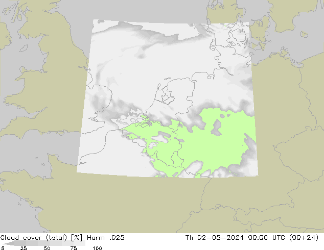 Cloud cover (total) Harm .025 Th 02.05.2024 00 UTC