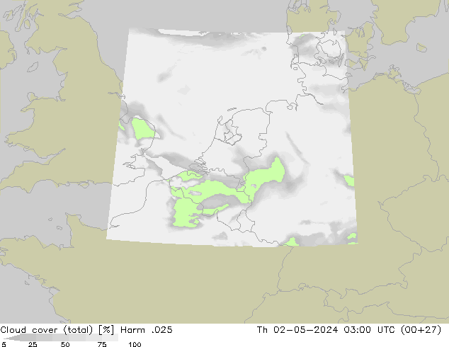 Cloud cover (total) Harm .025 Th 02.05.2024 03 UTC