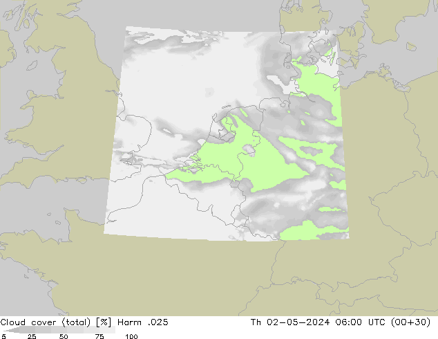 Cloud cover (total) Harm .025 Th 02.05.2024 06 UTC