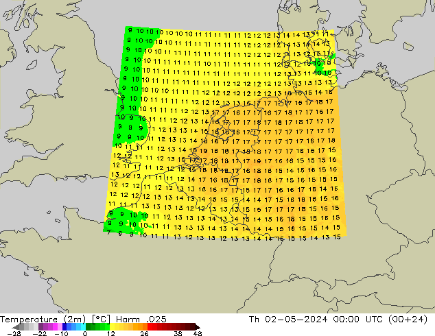 Temperature (2m) Harm .025 Čt 02.05.2024 00 UTC