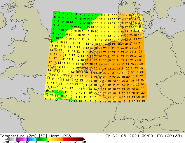 Temperature (2m) Harm .025 Th 02.05.2024 09 UTC