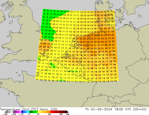 Temperature (2m) Harm .025 Th 02.05.2024 18 UTC