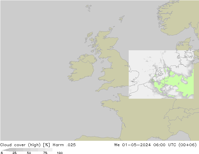 Cloud cover (high) Harm .025 We 01.05.2024 06 UTC