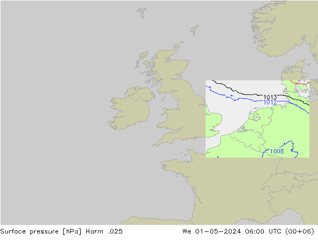 Pressione al suolo Harm .025 mer 01.05.2024 06 UTC