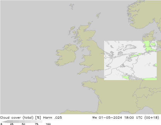 Cloud cover (total) Harm .025 We 01.05.2024 18 UTC