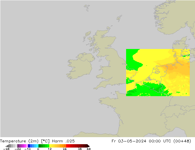 Temperaturkarte (2m) Harm .025 Fr 03.05.2024 00 UTC