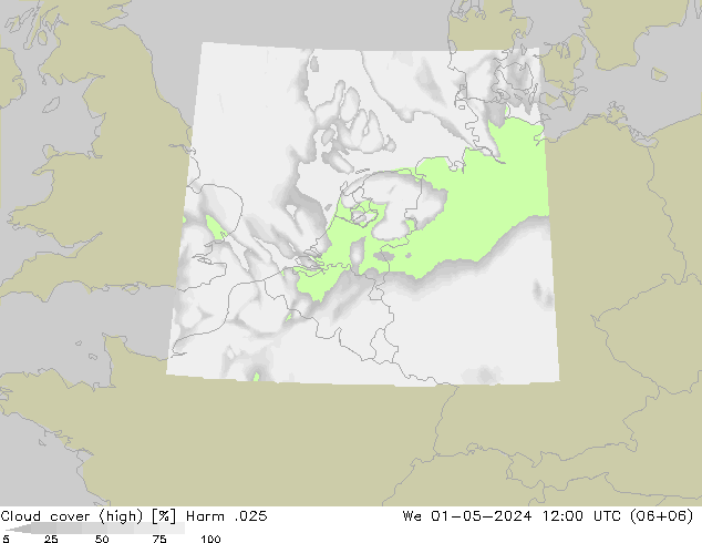 Cloud cover (high) Harm .025 We 01.05.2024 12 UTC