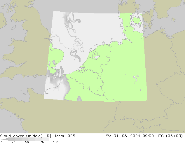 Cloud cover (middle) Harm .025 We 01.05.2024 09 UTC