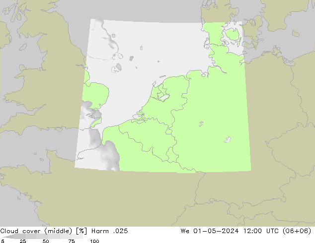 Cloud cover (middle) Harm .025 We 01.05.2024 12 UTC