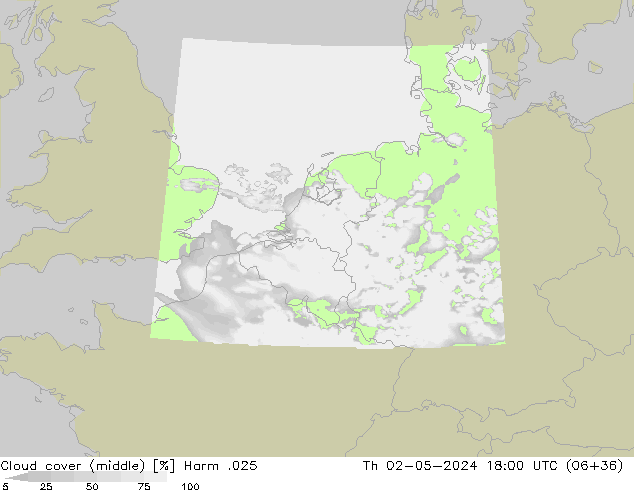 Cloud cover (middle) Harm .025 Th 02.05.2024 18 UTC