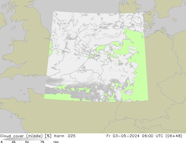 Cloud cover (middle) Harm .025 Fr 03.05.2024 06 UTC