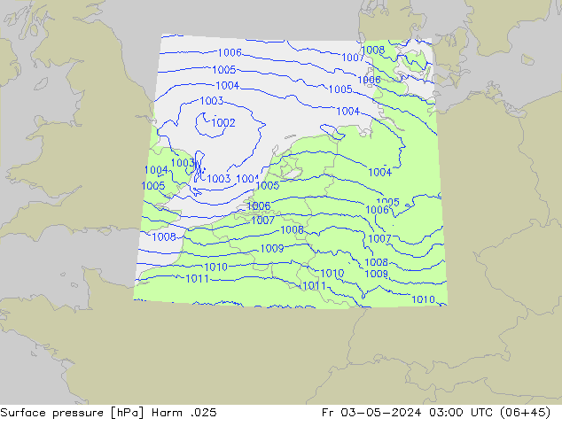 Pressione al suolo Harm .025 ven 03.05.2024 03 UTC