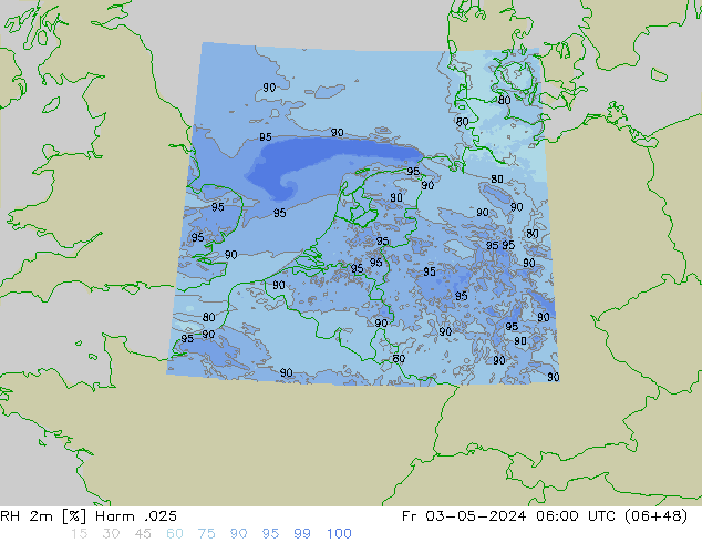 Humedad rel. 2m Harm .025 vie 03.05.2024 06 UTC