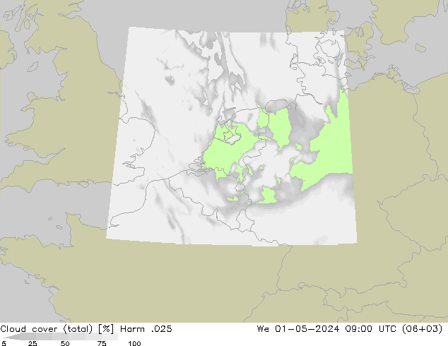 Cloud cover (total) Harm .025 We 01.05.2024 09 UTC