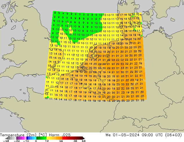 Temperatura (2m) Harm .025 Qua 01.05.2024 09 UTC