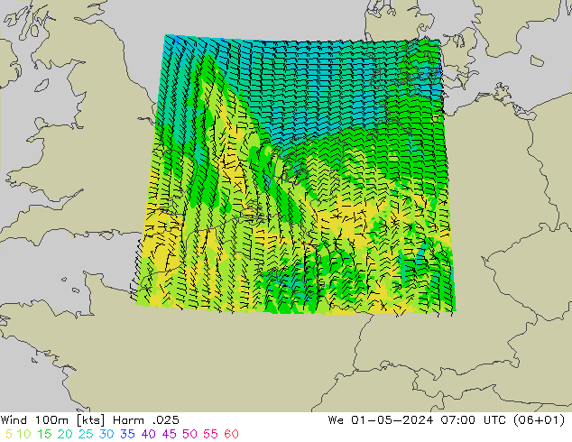 Vento 100m Harm .025 mer 01.05.2024 07 UTC