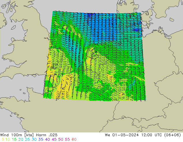 Vento 100m Harm .025 mer 01.05.2024 12 UTC