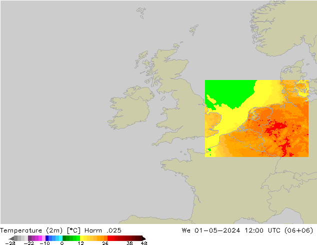 mapa temperatury (2m) Harm .025 śro. 01.05.2024 12 UTC