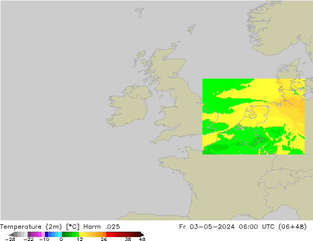 Temperaturkarte (2m) Harm .025 Fr 03.05.2024 06 UTC