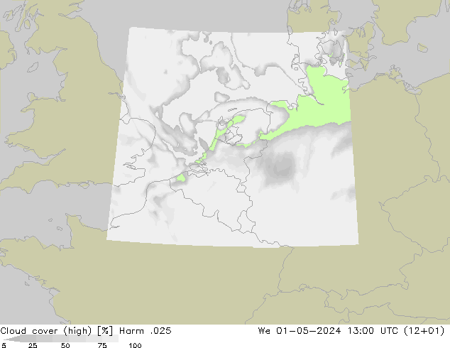 Cloud cover (high) Harm .025 We 01.05.2024 13 UTC