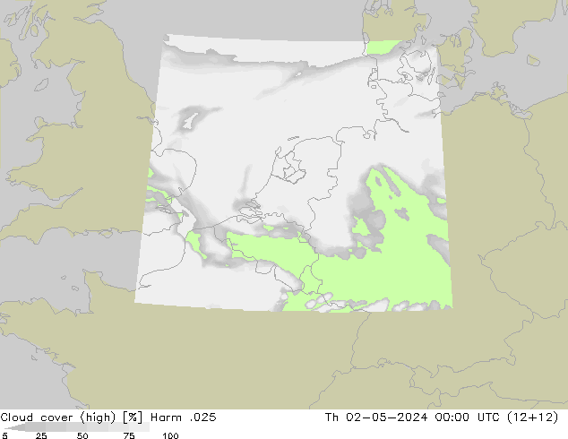 Cloud cover (high) Harm .025 Th 02.05.2024 00 UTC