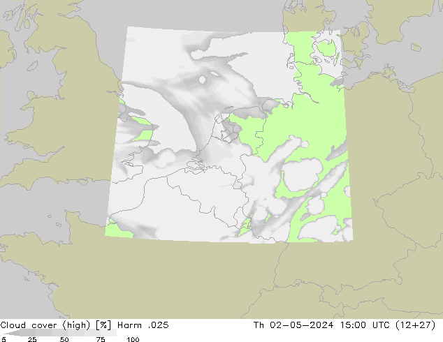 Cloud cover (high) Harm .025 Th 02.05.2024 15 UTC