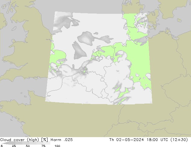 Cloud cover (high) Harm .025 Th 02.05.2024 18 UTC