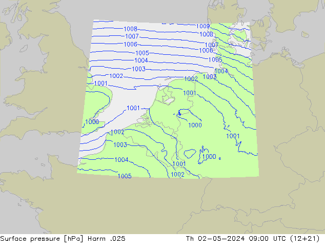 Atmosférický tlak Harm .025 Čt 02.05.2024 09 UTC