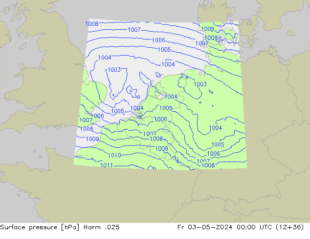 Atmosférický tlak Harm .025 Pá 03.05.2024 00 UTC