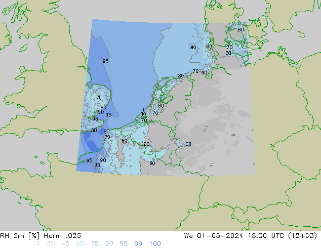 Humedad rel. 2m Harm .025 mié 01.05.2024 15 UTC