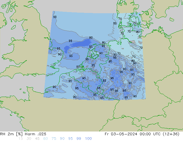 Humidité rel. 2m Harm .025 ven 03.05.2024 00 UTC